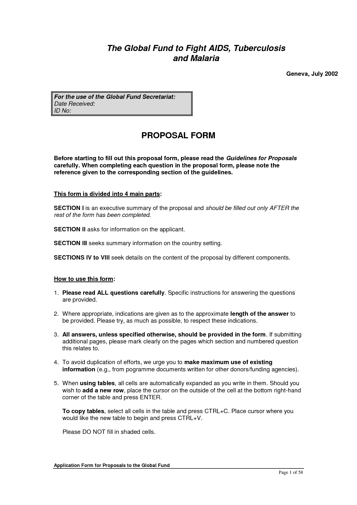 Construction Proposal Form Template Jdkjfp