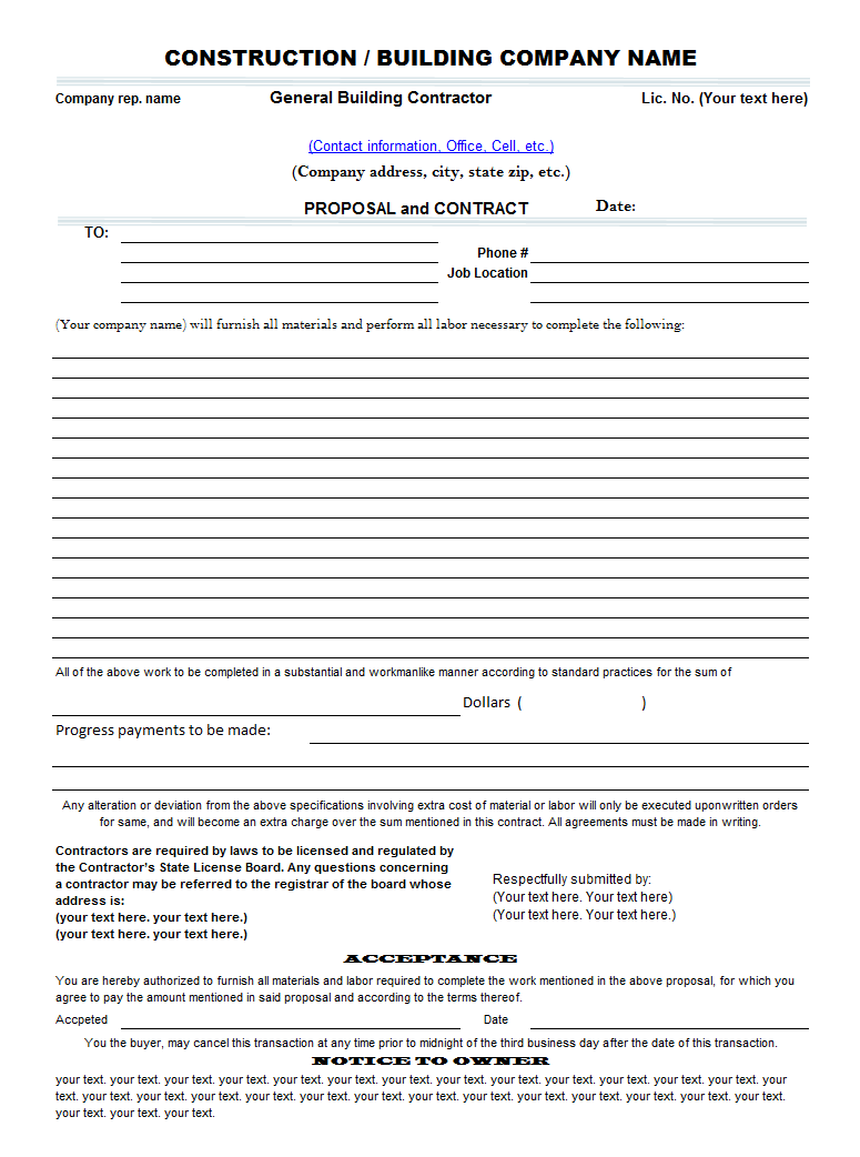 Free Construction Proposal Template Ugzeptg