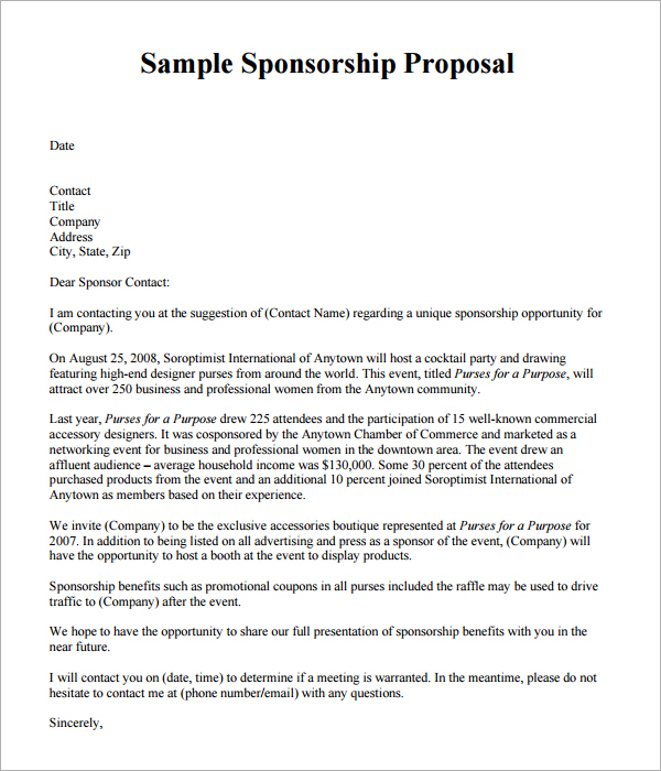 Sponsorship Proposal Templates Free Pdf Sample Templates Znjxbw