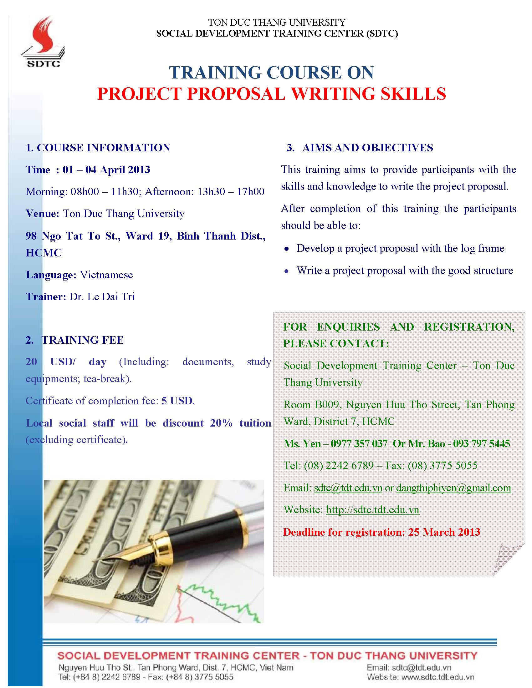 Project Proposal Writing Skills Training Course Announcement Tpafi