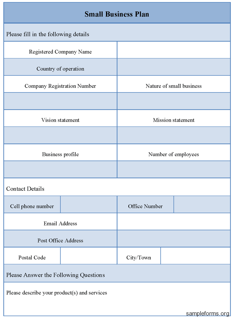Small Business Plan Form Sample Small Business Plan Form Sample Xhloatn